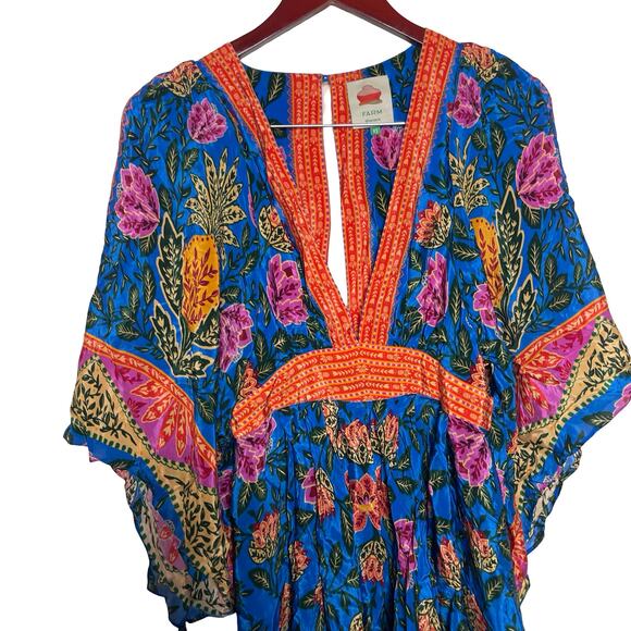 FARM RIO BLUE PINEAPPLE GARDEN CAFTAN MAXI DRESS SIZE XS - Picture 4 of 10